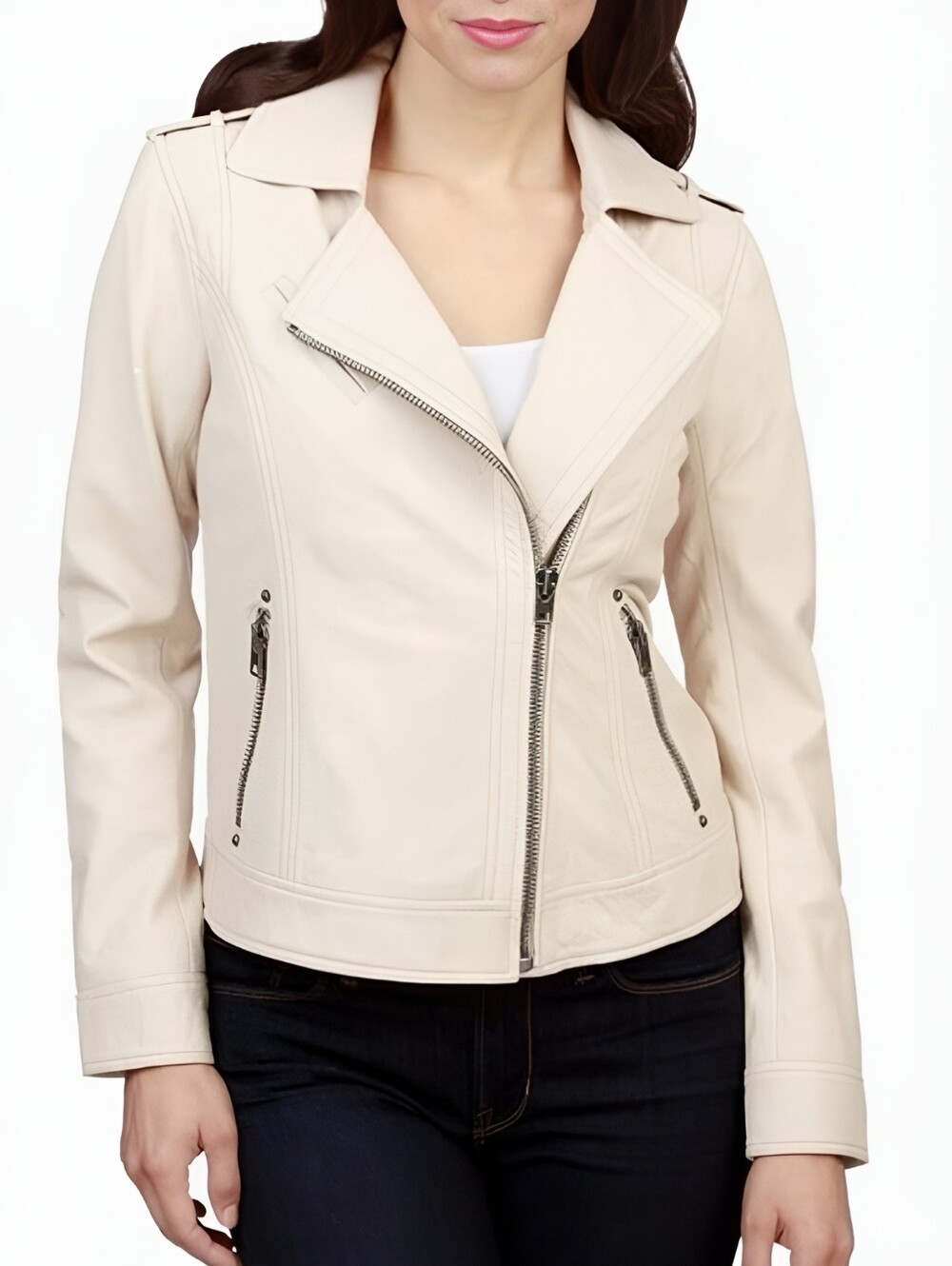 NWT!! Levis Classic Faux Leather Off White Asymmetrical Moto Jacket SZ M